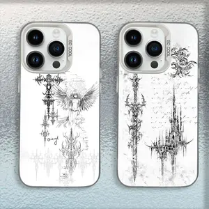 Gothic Cyber Sigil Cross Phone Case For iPhone 17 Pro Max Air,16,15,14,13,12,11,Mini,Pro,MAX & Samsung Galaxy S25 Ultra S24 S23 S22 S21 Plus White Matte Shockproof Cover