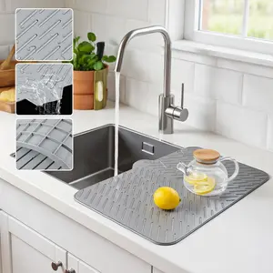 Extra Large Silicone Dish Drying Mat with Drain Lip – Easy-Clean Kitchen Counter Drainer Pad, Heat Resistant Tableware Coaster for Efficient Drying