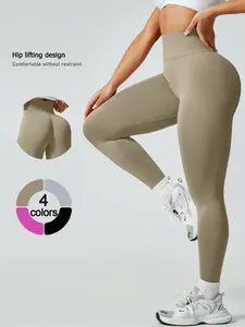 Women's Solid High Waist Sports Leggings, High Stretch Seamless Design Skinny Pants, Ladies Sportswear for Indoor Outdoor Wear, Seamless Workout Leggings