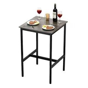 VEVOR Industrial Wooden Bar Table, Sturdy Metal Frame High-Top Pub Table, 24x24x36 in, Easy-to-Assemble Small Kitchen Dining/Cocktail Coffee Counter, for Living Room Party, Rustic Brown & Black, Industrial Wooden Table