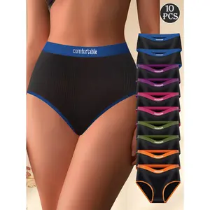 QUASTI 10 Pieces Cotton Underwear for Women, Breathable Comfy High Waist Knicker, Athletic Fits Breathable Sportswear Contrast Colors, Elagent Fashion Female Intimates Back to School Gifts summerwins