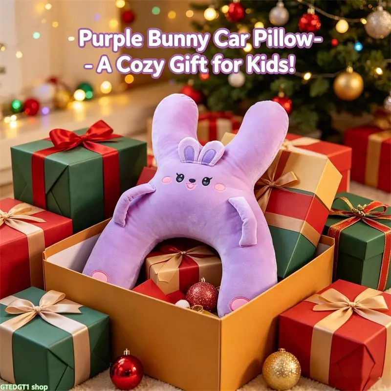 Cute Cartoon Animal H-Shape Auto Accessories Car Travel Pillow for Children, Soft Velvet Plush Shoulder Neck Support Cushion with Headrest Hanging Strap, Multifunctional Back Seat Nap Pillow for Family Road Trips