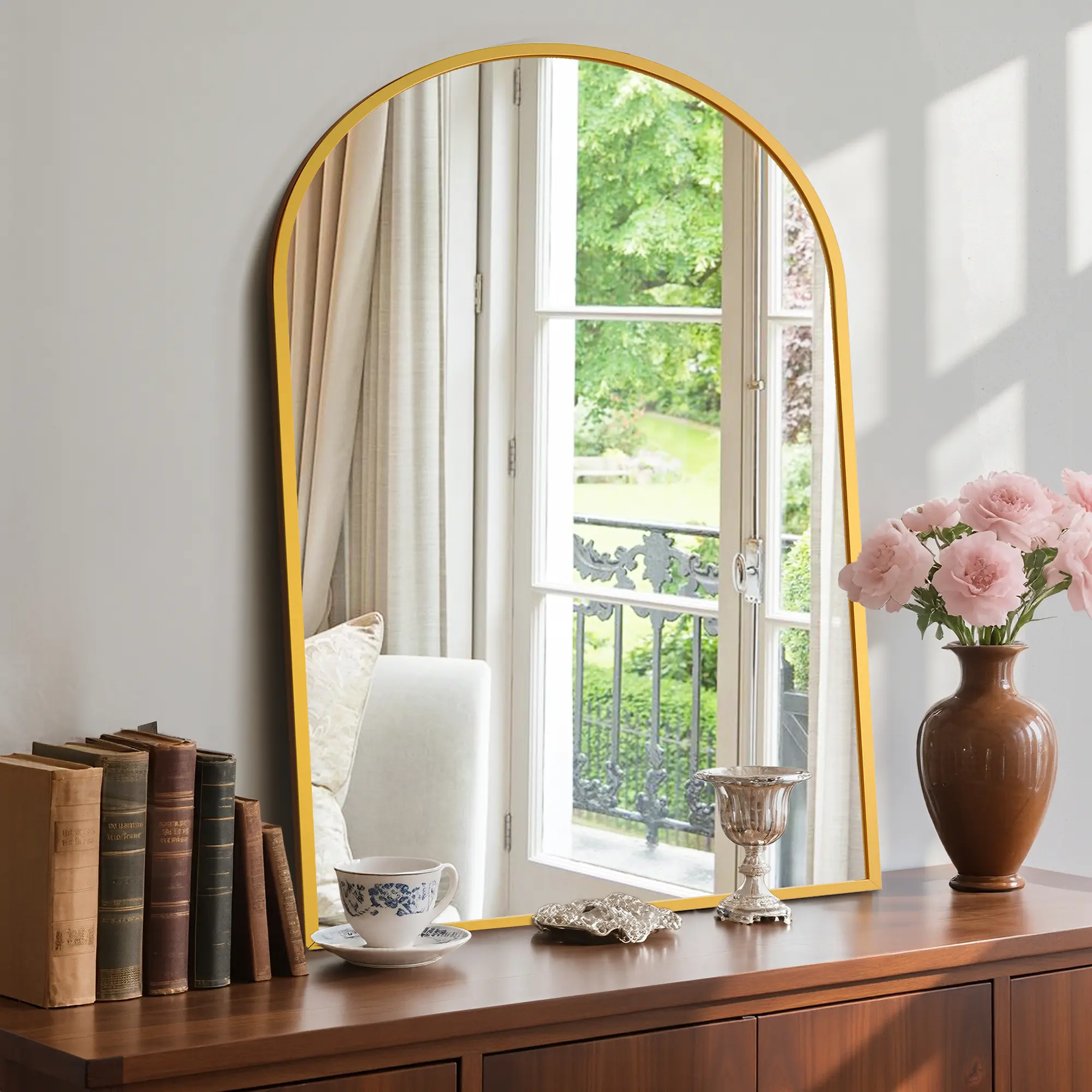 Arched Vanity Mirror, 30x38 Minimalist Curve Design, Premium Rust-Resistant Aluminum Alloy Metal Frame, Anti-Fog Glass, Long-Lasting Clarity, Durable for Humid Bathroom Home Supplies