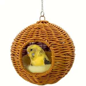 Chewproof Steel Frame Bird Nest for Cage, Washable Small Bird Bed Hammock Hideout Lay Eggs Parakeet Nest Sleep, Parakeet Warm Bed House Hut for Lovebird, Canary, Budgie, Finch(The color of the cushion is random)
