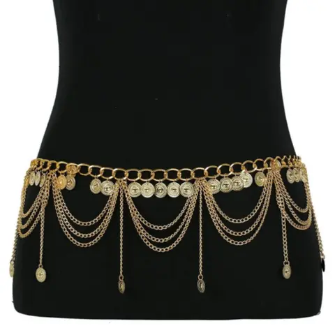 Women's Boho Style Round Charm Chain Belt, Fashionable Waist Chain, Waist Accessories for Women & Girls, Trendy All-match & Exquisite Pendant Casual Dress Belt for Birthday Gift, Statement Belts, Body Jewelry, Body Chain Accessory