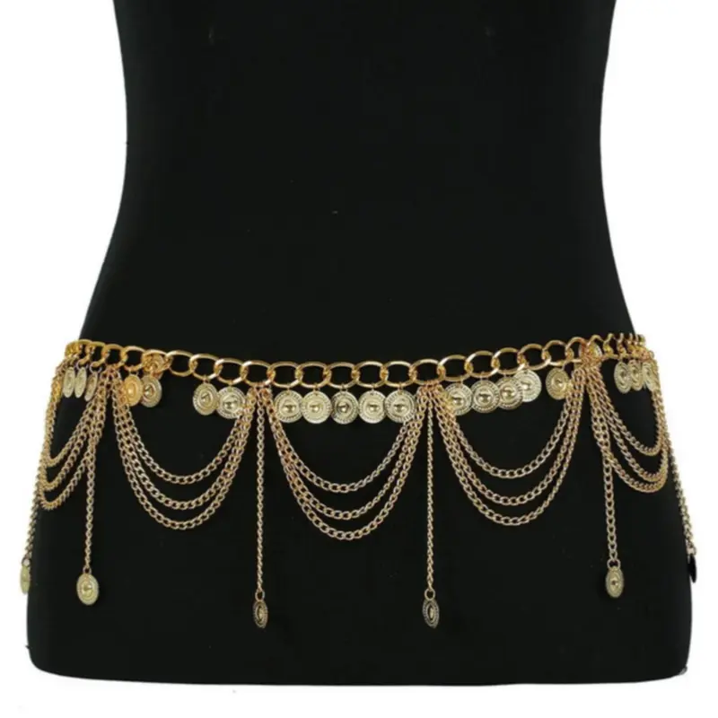 Women's Boho Style Round Charm Chain Belt, Fashionable Waist Chain, Waist Accessories for Women & Girls, Trendy All-match & Exquisite Pendant Casual Dress Belt for Birthday Gift, Statement Belts, Body Jewelry, Body Chain Accessory