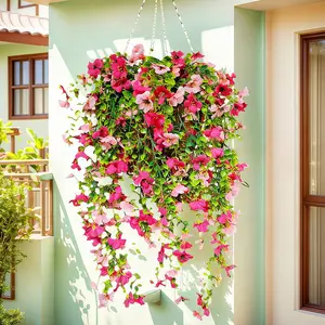 Artificial Hanging Flowers for Outdoor, 4 Pcs Fake Hanging Plants, UV Resistant Faux Silk Flower with Eucalyptus Leaves, Decorative Floral Garden Decor