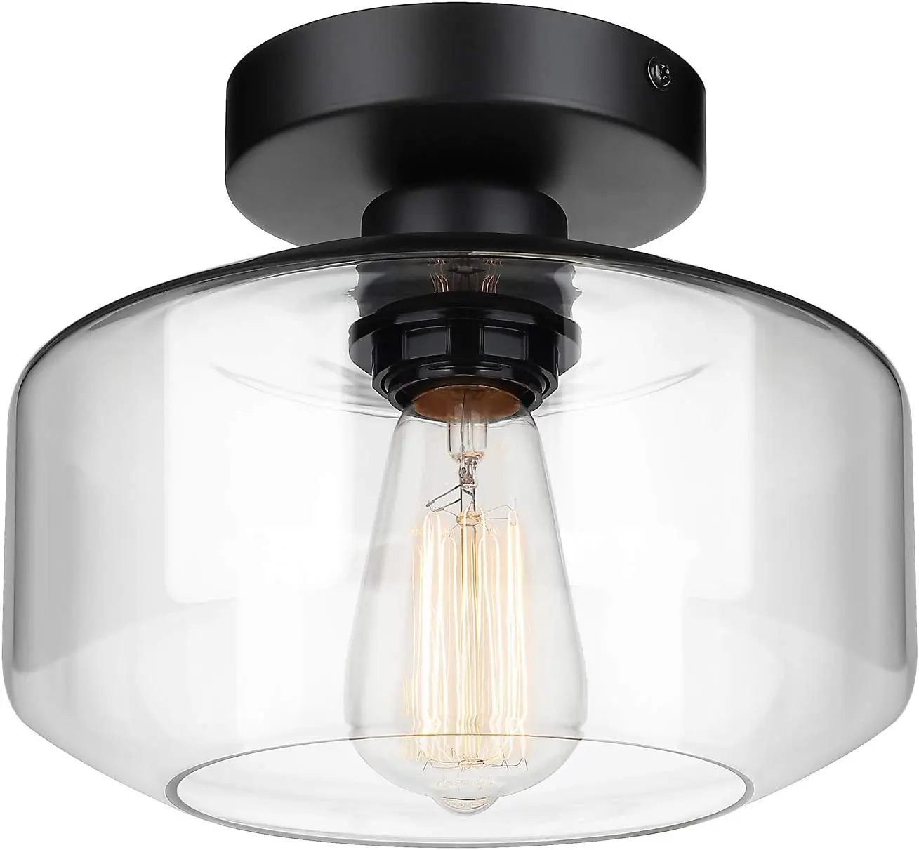Industrial Semi Flush Mount Ceiling Light, Clear Glass Pendant Lamp Shade, Farmhouse Lighting for Hallway, Vintage Hanging Light Fixtures