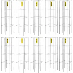 VEVOR Tomato Cages,  11.8\" x 11.8\" x 46.1\", 10 Packs Square Plant Support Cages, Silver PVC-Coated Steel Tomato Towers for Climbing Vegetables, Plants, Flowers, Fruits