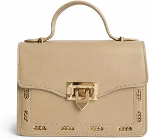 Elegant Beige Structured Handbag for Women with Gold Hardware