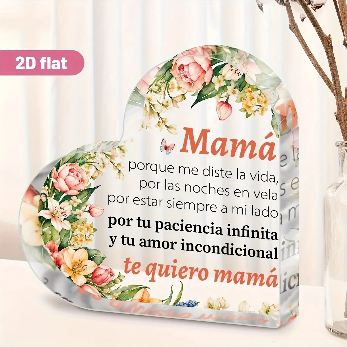 Spanish Te Quiero Mamá Heart Plaque, Floral Butterfly Table Decor, Acrylic Desktop Decoration, Mothers Day Gift, Desk & Shelf Ornament, Home Decor, Sentimental Mom Present, Home Decor Products