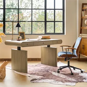 HULALA HOME Louise  Mid-Century Modern Electric Adjustable Desk with Wireless Charging, Hidden Power Panel & Organized Drawers , Ideal for Home Offices and Creative Workspaces