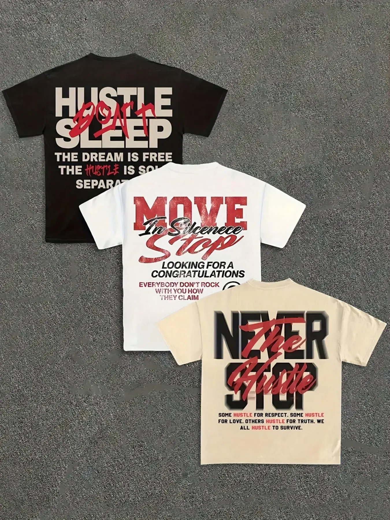 "Move in Silence" Inspirational Slogan Graphic Tee - Dreamer's Exclusive Streetwear Short Sleeve - Breathable Hustle Attitude Shirt for Gym, Work, and Daily Life.