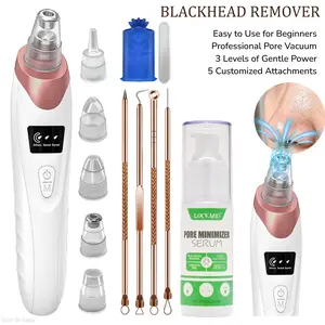 Blackhead Remover  Pore Vacuum 5 Probe USB Rechargeable Vacuum Pore Cleaner Facial Tool ,Upgraded Black Head Remover for Face,Pimple Popper Tool Kit,Curved Blackhead Tweezers Kit, Professional Stainless Pimple Acne Blemish Removal Tools Kit