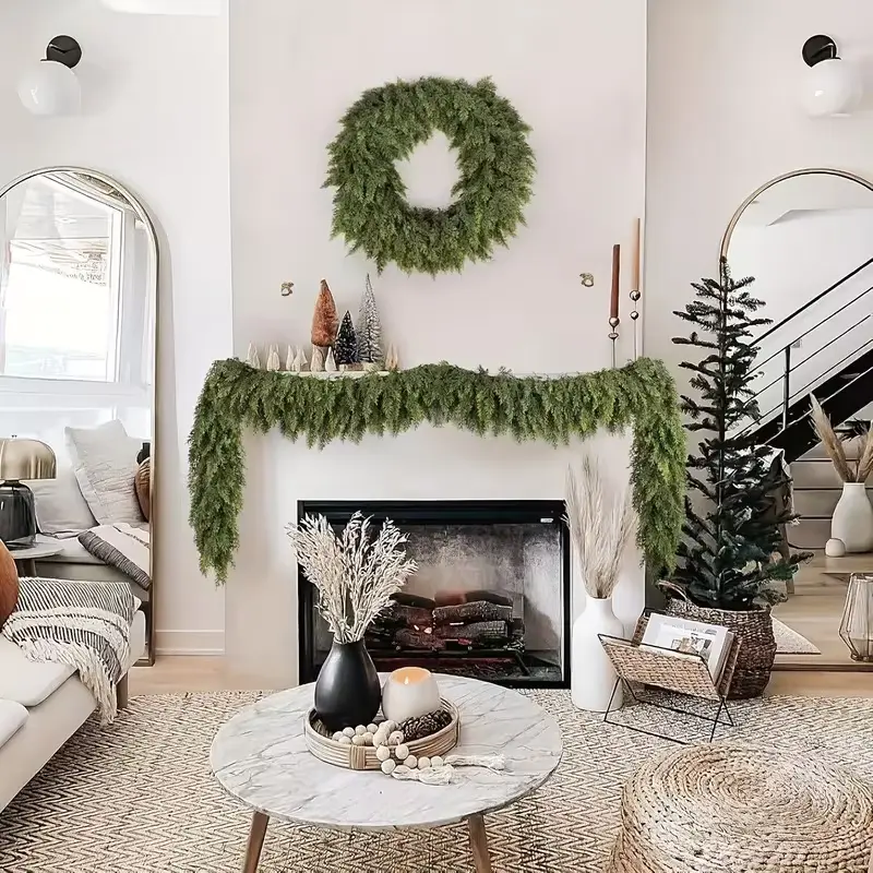 6FT Artificial Evergreen Garland - Realistic Cedar Greenery, Soft Faux Pine Branches for Fireplace Mantel, Christmas Decor, Courtyard Decoration, Garden Patio Ornaments, Party Atmosphere Props (Indoor Outdoor Home Decor), Garden Patio Decoration