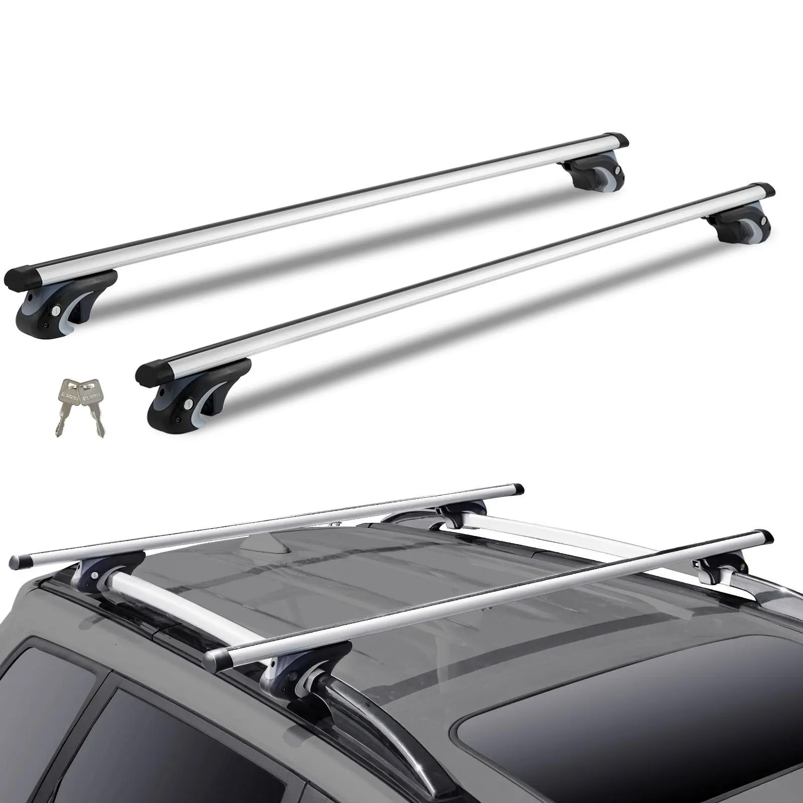 【summerfinds】VEVOR Lightweight Rust-Proof Aluminum External Mount Roof Rack Cross Bars (54in) - Lock-in Security, 200 lbs Load Capacity, Fits Raised Side Rails with Gaps, Car Carrier, Accessories for Car, Ski Mountings for SUVs & Vans