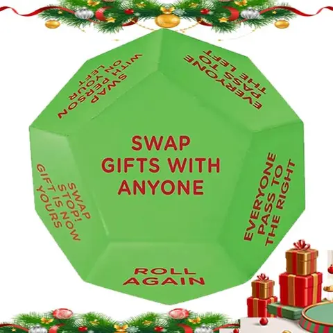 Santa Swap Gift Exchange Dice - 12-Sided Christmas Dice Game with Instructions, Durable Plastic Party Activity for Family Bonding, Office or Holiday Parties, 3.94 in Cube, 1 Count, Swap or Pass Fun