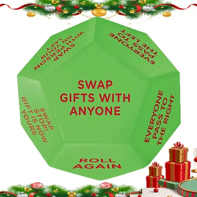 Santa Swap Gift Exchange Dice - 12-Sided Christmas Dice Game with Instructions, Durable Plastic Party Activity for Family Bonding, Office or Holiday Parties, 3.94 in Cube, 1 Count, Swap or Pass Fun