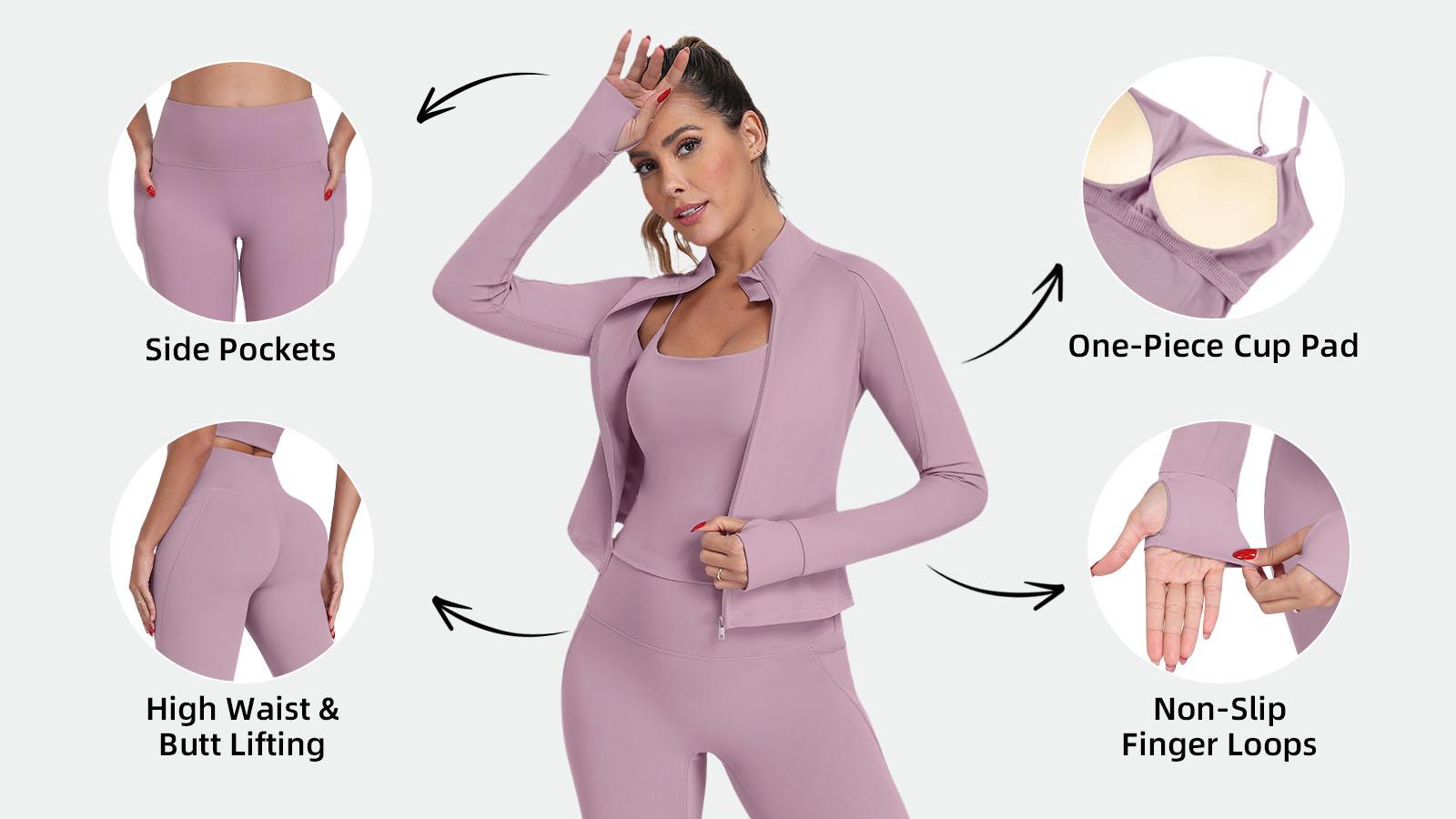 【LOCAL SHIPPING】2026 NEW 2/3 Piece Workout Set S-2XL - Longline Sports Bra + Side Pockets Leggings/Shorts + Full Concealed Zip Jacket with Collar Shield – Women’s Yoga Outfit Activewear for Gym Running Training Lightweight Compression Sportswear