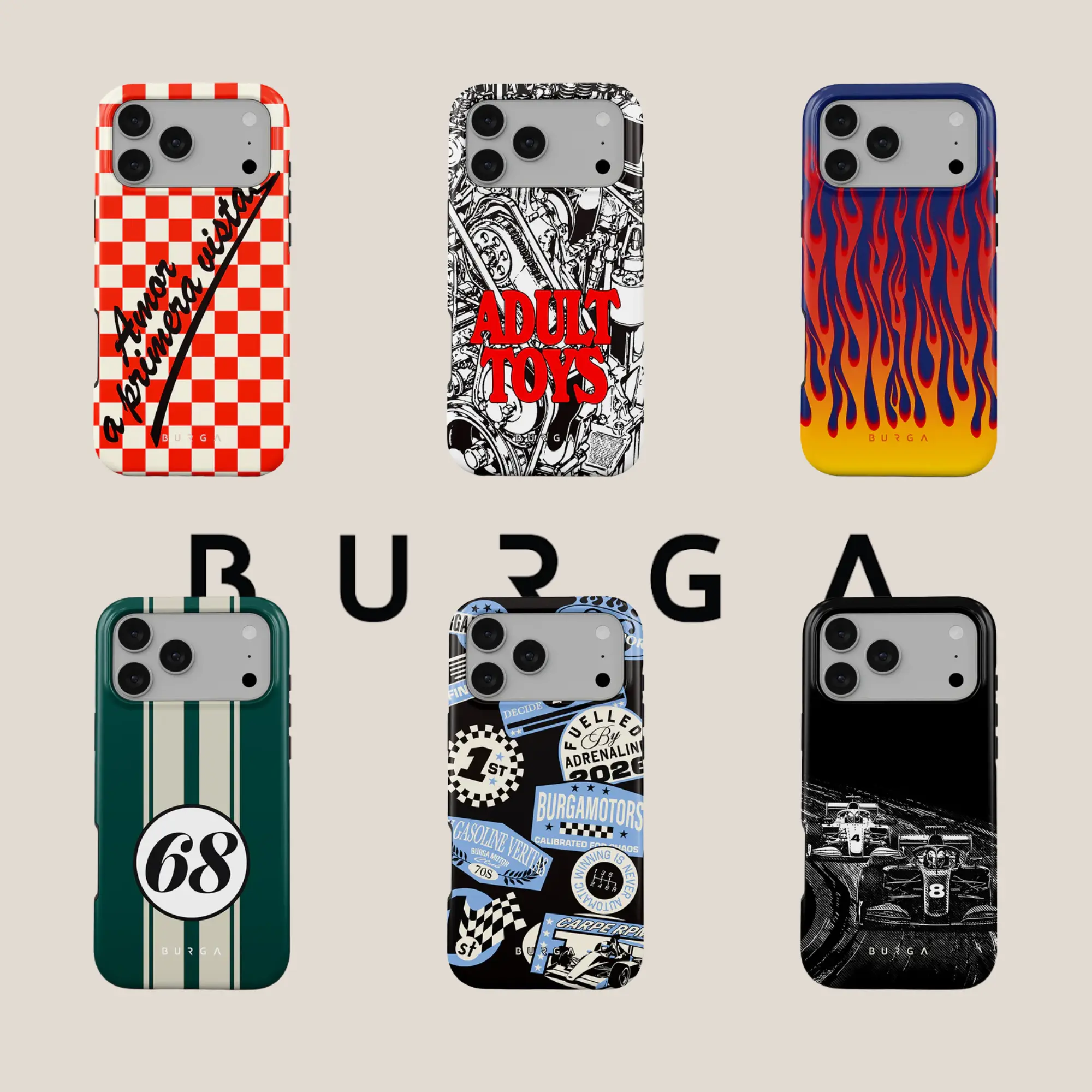 Burga Racing Core, Checkerboard MagSafe/Tough Case for iPhone 17, 16, 15, 14, 13, 12, 11, Pro Max, Tribal Cover, Stylish and Protective Cover, Heavy Duty Shockproof Trendy Phone Shell