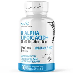 Nutri R Alpha Lipoic Acid 600mg Capsules - R Lipoic Acid Stabilized with Biotin - Active Form R-ALA - Clinical Dosage - Powerful Antioxidant and Cellular Energy Support - 60 Vegan Capsules…