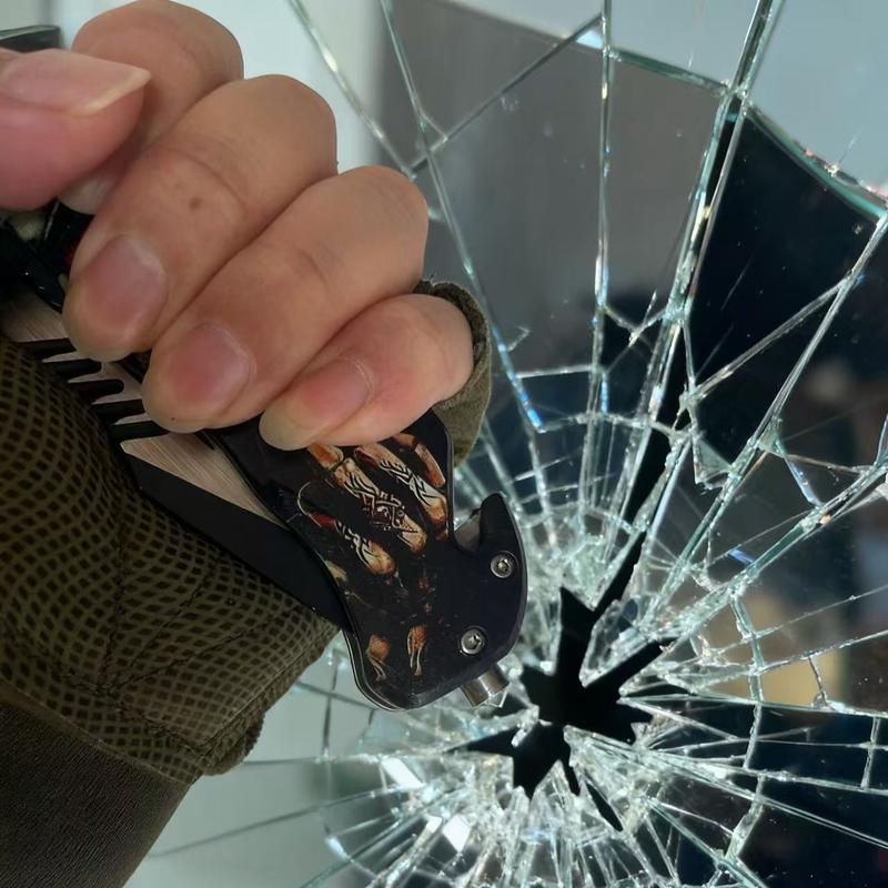 Stainless Steel High-Hardness Multi-Function Folding Knife with Skeleton Ghost Head Pattern, Portable Rope Knife and Glass Breaking Function, Unique Design, Perfect for Camping, Fishing, and Outdoor Exploration, Christmas and Halloween Gift