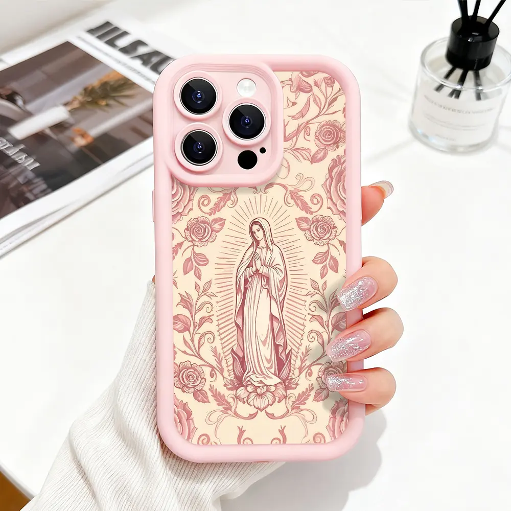 Virgin Mary Design TPU Soft Silicone Protective Cellphone Case - Flexible Bumper, Full Cover, Shockproof, Raised Edges Accessory for Multi-Model iPhone Series, Offering Enhanced Protection for iPhone 17,16,15 Pro Max,14,13,12,11,X,Plus,Mini, Accessories