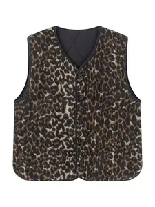 Women's Two-Sided Leopard Print V-Neck Sleeveless Button Front Pocket Short Vest, Stylish Casual Summer Top, Versatile Fashion Piece
