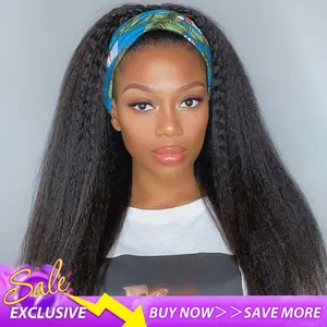 OQ HAIR Kinky Straight Headband Wigs No Gel No Glue Human Hair Scarf Wig For Women Beginner Friendly  Full Machine Made Human Hair Wigs