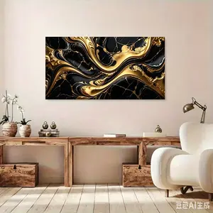 1 piece framed canvas painting - modern black and gold marble wallpaper canvas painting art room, modern canvas poster, suitable for living room, bedroom, office decoration