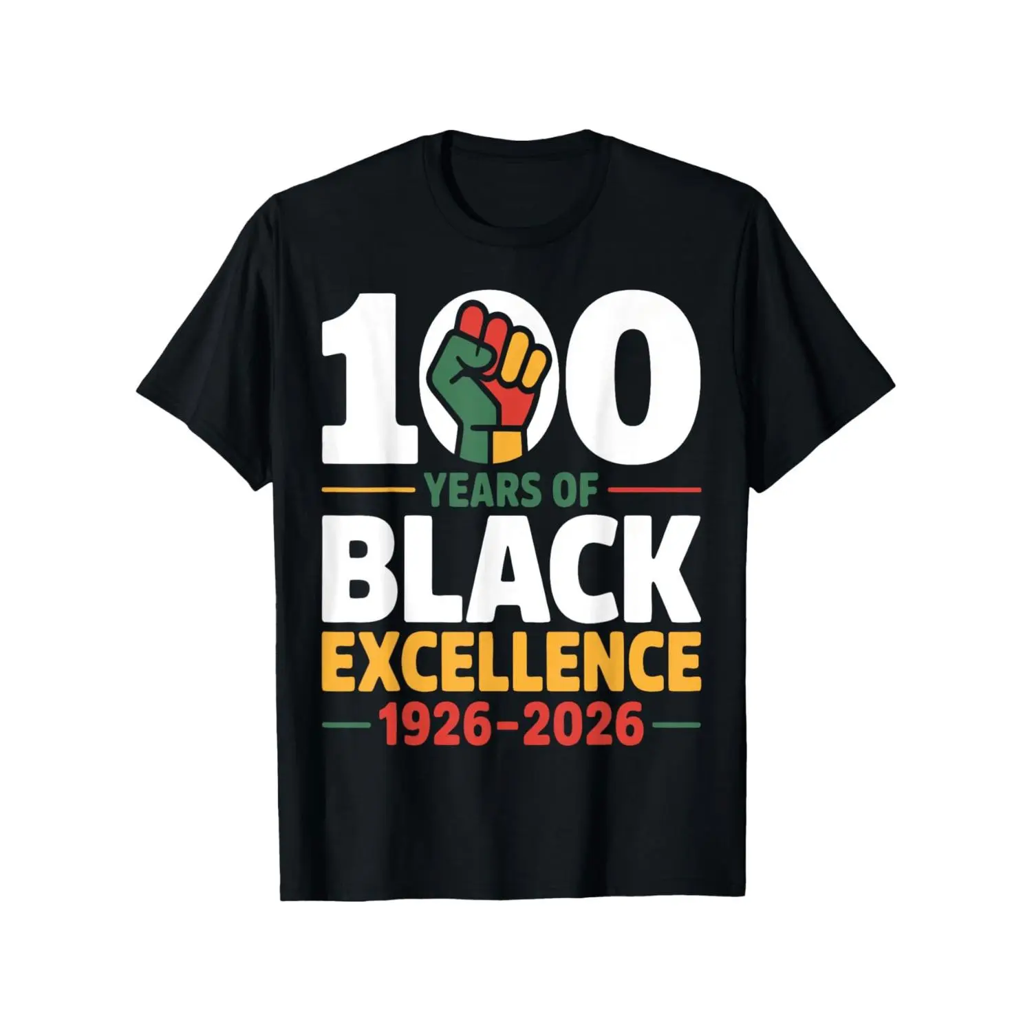 Men' & Women' 100 Years of Black Excellence Centennial T-Shirt - Black History Month Shirt with Lettering, Round Neck Casual Tee Suitable for Family Gifts, Commemorative Apparel for Events & Cultural