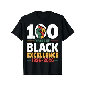 Men' & Women' 100 Years of Black Excellence Centennial T-Shirt - Black History Month Shirt with Lettering, Round Neck Casual Tee Suitable for Family Gifts, Commemorative Apparel for Events & Cultural
