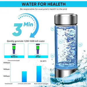 Hydrogen Water Bottle Generator 3Min Quick Electrolysis Ionizer Glass Health Cup for Travel Exercise Home Gift Silver Reusable Insulated Tumbler Mug