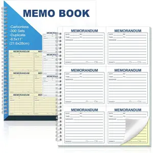 Memorandum Forms Book 600 Sets Carbonless 2 Part Duplicate Memo Pads 8.5x11 Inches Phone Message Book Spiral Bound With  Off Line And Writing Board Backing Suitable For Office Or School(2, Blue)