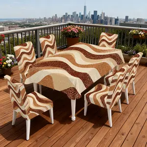 4/5/6/7pcs Rustic Wavy Stripes Chair Cover And Tablecloth Set, Easy Setup & Wash, Fits Living Room, Picnics, Camping, Party Must-Have, Kitchen, All Seasons & Ideal Gift