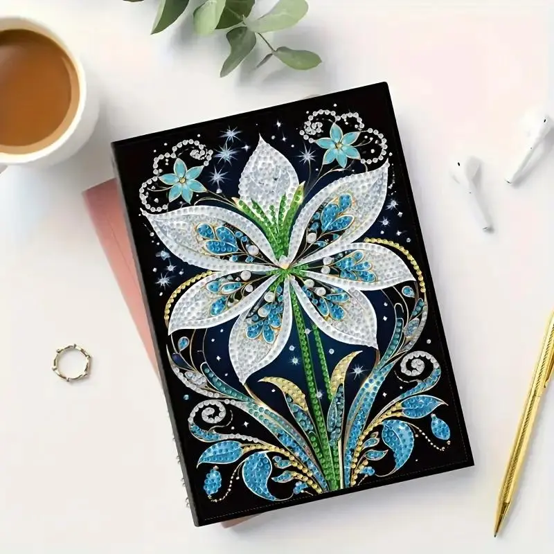 A5 Flower Pattern DIY Diamond Arts Colorful Painting Notebook, Creative Handmade Gift for Art Lovers, Perfect for Crafts and Personalization