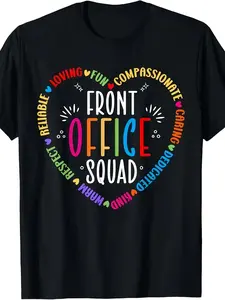 Men'S & Women'S Cute School Secretary Admin Appreciation Front Office Squad Graphic T-Shirt - Funny Office Staff Design with Hearts & School Icons, Comfortable Casual Short Sleeve Round Neck Tee for Office Parties, Teacher'S Day