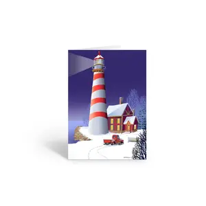 Lighthouse Note Cards - 10 Note Cards and Envelopes - Winter Lighthouse