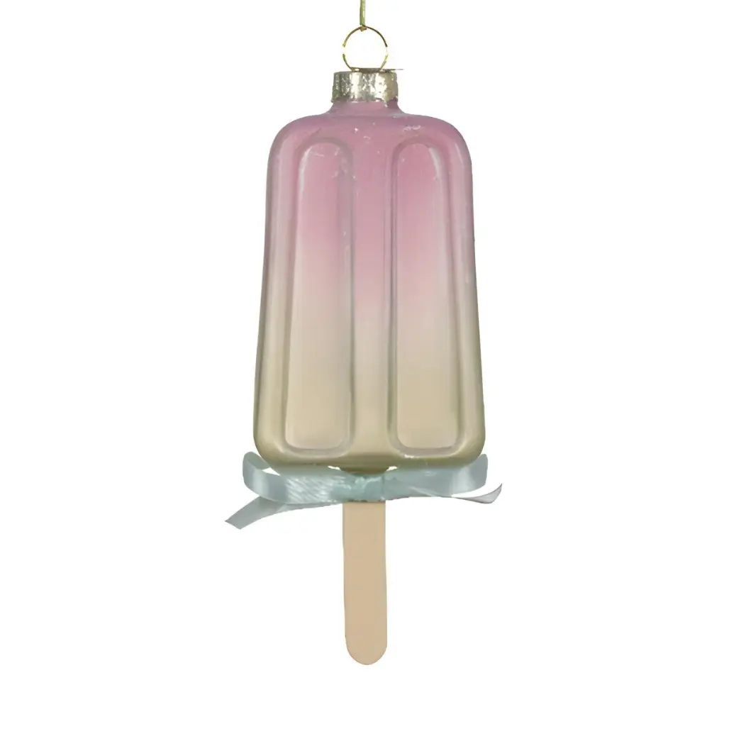 Glass Popsicle with Green Ribbon Ornament