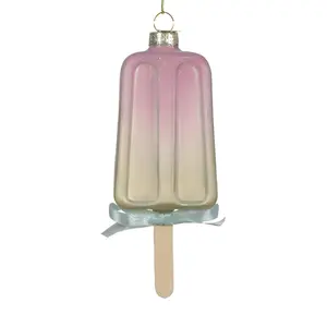Glass Popsicle with Green Ribbon Ornament