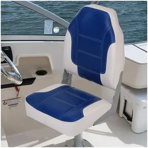 [HOT] Garvee 2 Pack High Back Folding Boat Seats + Thickened Sponge Padding + Weather-Resistant PVC + Aluminum Hinges + Blue/White + Fishing, Speedboat, Canoe