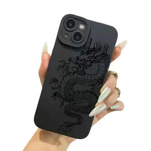 Dragon Printed Phone Case, Decorative Phone Protector Cover Compatible With iPhone 11 12 13 14 15 16 17Pro Max 15 Plus XR, Phone Accessories, Unique, Protective, Black