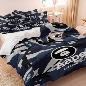 2/3 Piece Navy Blue Camouflage Print Duvet Cover Set, Ape Head Pattern Bedding Set, Trendy Player Bedroom Decor Bedding, Multiple Sizes Available, Teen Bedroom Decoration, All Seasons Use