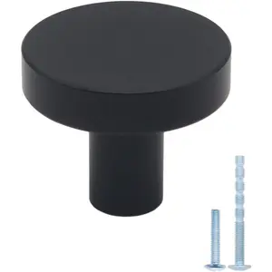 30 Pack Matte Black Round Solid Single Hole Cabinet Knobs for Dresser Kitchen Drawers and Cabinets