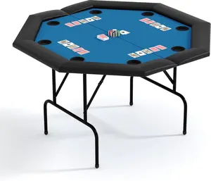Garvee Octagon Poker Table for 8 Players with Foldable Legs and 8 Built-in Cup Holders - Ideal Casino Leisure Game Table for Texas Hold'em, Blackjack, Home and Party Use