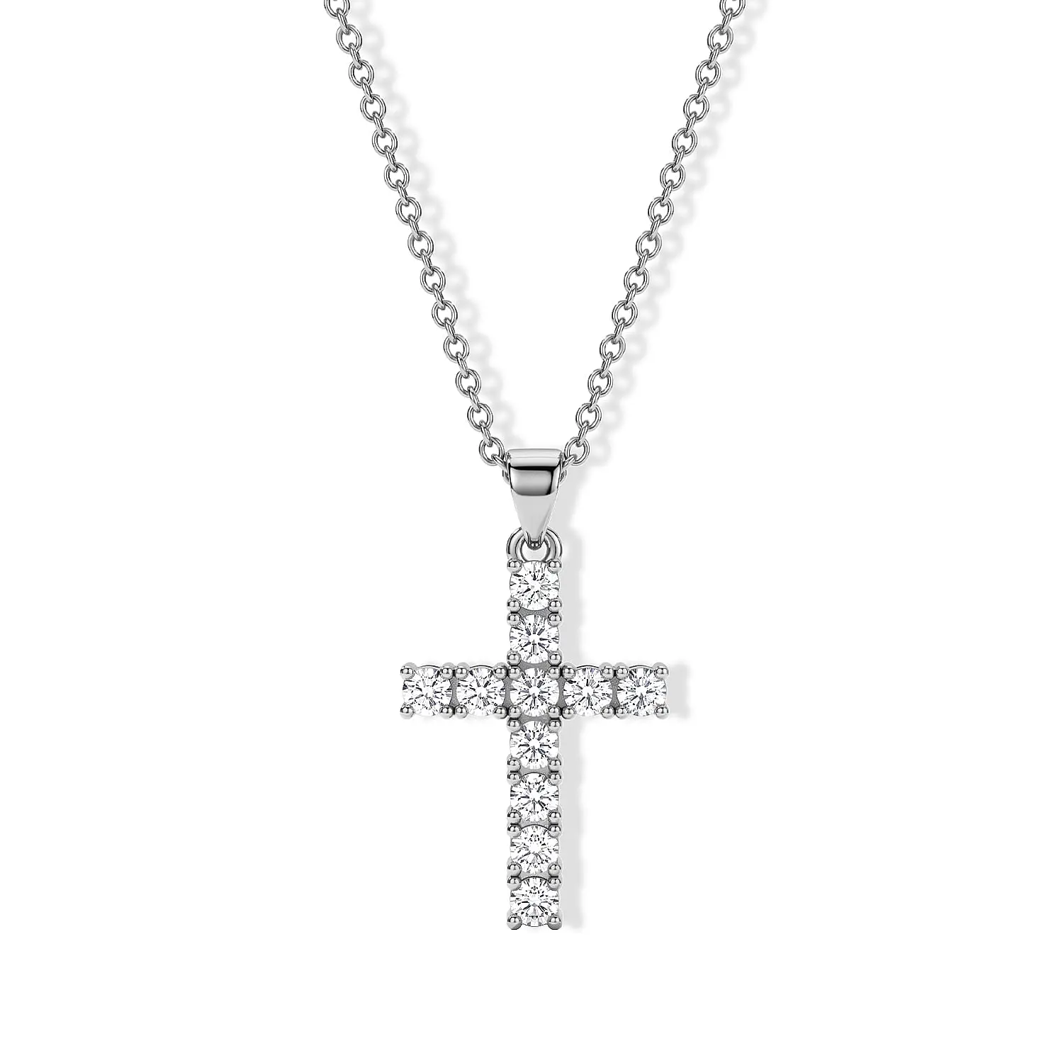 EverTrue Moissanite Cross Pendant in Platinum Bond with Stainless Steel Necklace (20 Inches) 1.10 ctw
