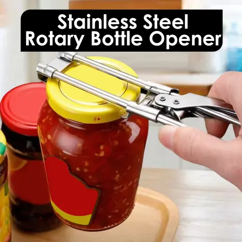 Stainless Steel Adjustable Multifunctional Jar Opener - Kitchen Organization Tool for Seniors with Weak Hands, Manual Lid & Bottle Gripper for Kitchen Use