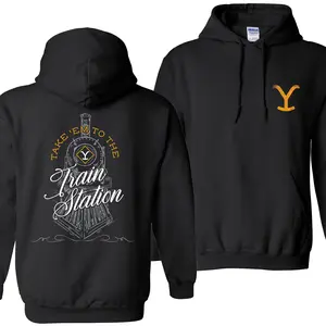 Take ’Em to the Train Station Hoodie Pullover – Western Yellowstone Style Pullover – Cowboy Ranch Graphic Sweatshirt