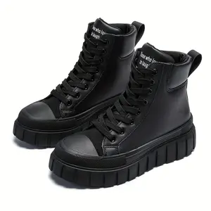 Women's Fashion Boots Spring Autumn Winter Outdoor Comfortable Thick Sole Elevated Casual Shoes Daily Lacing Black Minimalist High Top Sports Sneakers