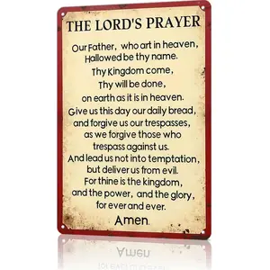 The Lord's Prayer Our Father Who Art In Heaven 8x12 Inch Aluminum Metal Sign - Christian Wall Decor for Church, Entryway, Living Room, Prayer Room - Retro Tin Sign Gift for Christians & Faithful